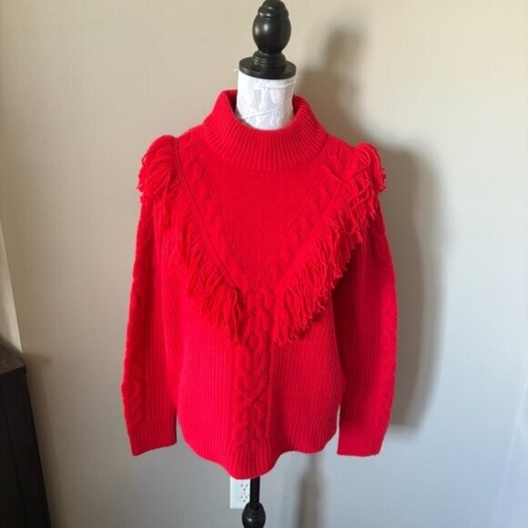 Tuckernuck Wool Sweater Red Fringe Colorful Chunky Size Medium NWT - Picture 3 of 6